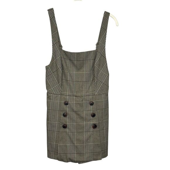 Urban Outfitters Cassidy Shorts Romper Medium Brown Plaid Square Neck - Picture 2 of 9